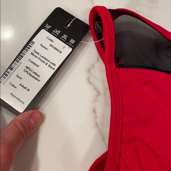 Red dance bodysuit with mesh top - Picture 2 of 5